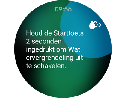 Weergave van de functie watervergrendeling met instructies voor het uitschakelen.