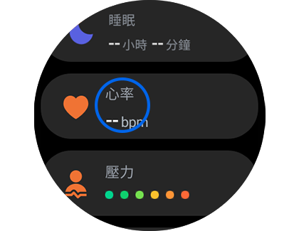 Samsung Health 應用程式中「心率」的視圖。