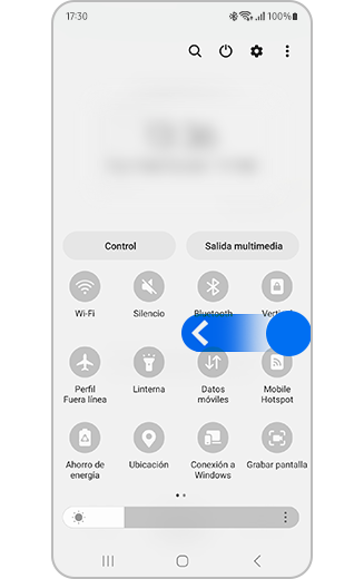 Imagen de la vista extendida del panel de acceso rápido con el ícono de deslizar hacia la izquierda.