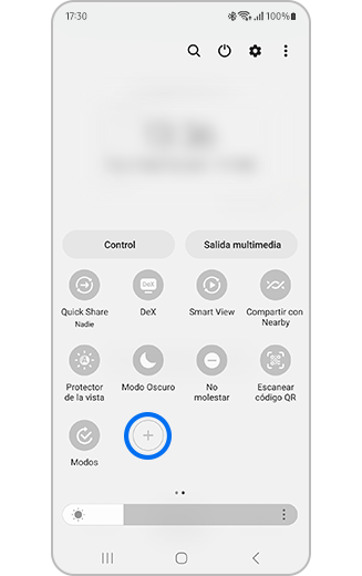 Imagen de los botones del panel de acceso rápido con el ícono "+" destacado.