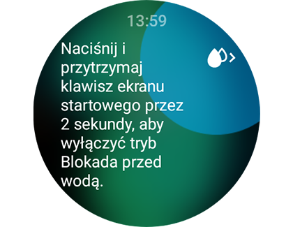 Ilustracja przedstawiająca funkcję blokady wodnej z instrukcjami umożliwiającymi wyłączenie.