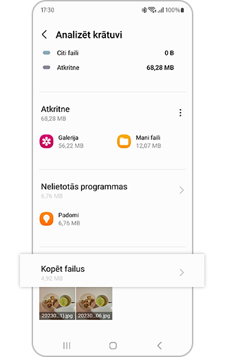 Analizēto krātuves iestatījumu skats ar izceltiem dublētiem failiem.