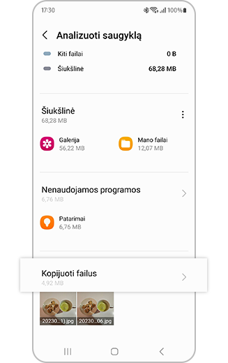 Analizuojamos saugyklos nustatymų peržiūra su paryškintais pasikartojančiais failais.