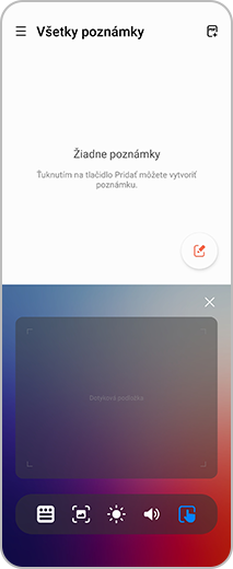 Zobrazenie obrazovky Poznámky Samsung s aktivovaným režimom ohnutia. Hlavná obrazovka aplikácie bude na hornej obrazovke a dotyková plocha na dolnej obrazovke.