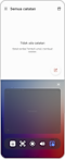 Tampilan layar Samsung Notes dengan mode Flex diaktifkan. Layar utama aplikasi berada pada bagian atas layar dan bilah sentuh mode Flex berada pada bagian bawah layar.