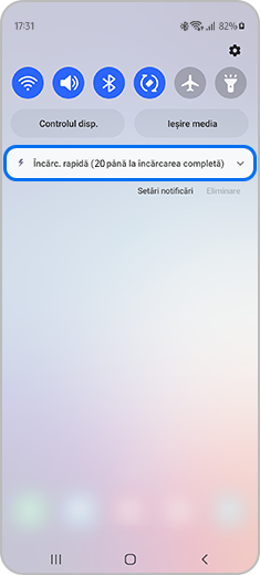 Imagine cu un panou rapid, cu o notificare de încărcare.