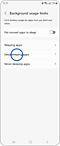 View of the "Background usage limits" screen and the "Deep sleeping apps" option highlighted.