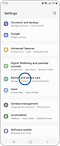 View of the “Settings” screen and the "Battery and device care" option highlighted.