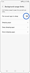 View of the "Background usage limits" screen with the "Put unused apps to sleep" toggle button.