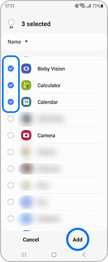 Example view of some apps selected and the "Add" option highlighted.