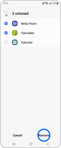 Example view of two apps selected and the "Remove" option highlighted.