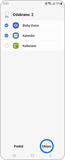 Primjer dvije odabrane aplikacije s istaknutom opcijom „Ukloni“.