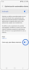 Vista de la pantalla de “Optimización automática diaria” con el botón de activación “Cerrar apl. para liberar memoria” destacado.