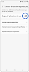 Vista de la pantalla "Límites de uso en segundo plano" con el botón de activación de “Suspender aplicaciones sin uso” destacado.