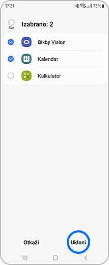 Primer prikaza dve izabrane aplikacije i označene opcije „Ukloni”
