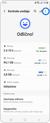 Prikaz ekrana „Kontrola uređaja” sa označenom opcijom sa više opcija.