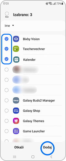 Primer prikaza nekih odabranih aplikacija i označene opcije „Dodaj”.