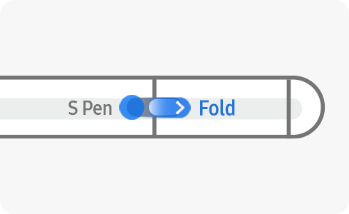 S Pen Pro ar režīmu pārslēgšanas pogas pavilkšanu pa labi, lai aktivizētu Fold režīmu.