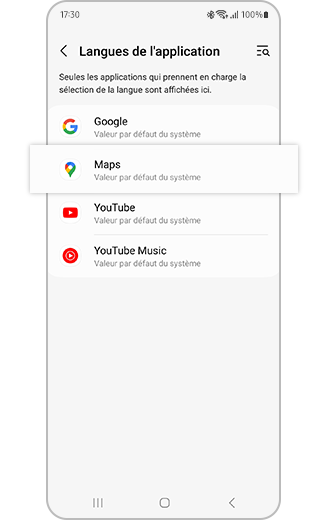 Aperçu des applications disponibles à la sélection pour changer la langue.