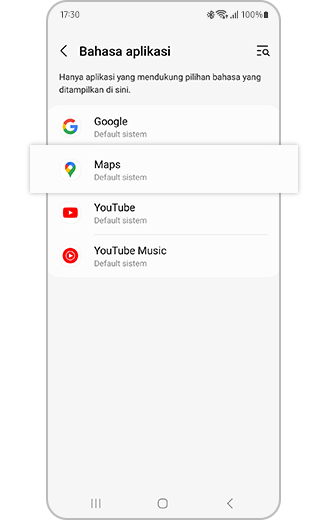 Tampilan menu Manajemen umum dengan opsi "Bahasa aplikasi" disorot.