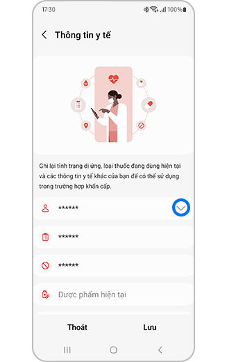 Hình ảnh menu Thông tin y tế với tùy chọn “Tên” được đánh dấu.