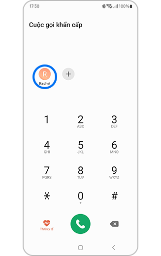Hình ảnh Bàn phím số của Galaxy với các liên lạc khẩn cấp có sẵn dưới dạng biểu tượng.