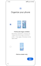View of organize your phone set up process with options to transfer home screen and apps.