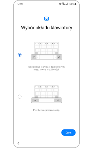 Ekran konfiguracji wyboru układu klawiatury.