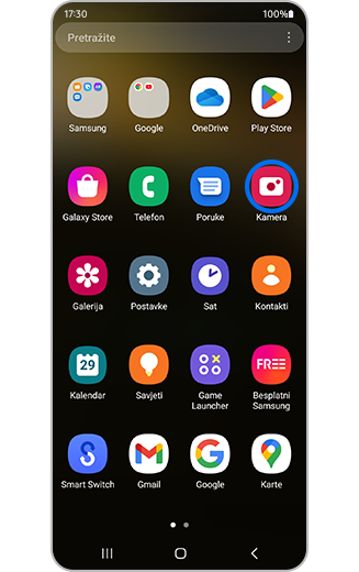 Prikaz ikone aplikacije Kamera na početnom zaslonu.