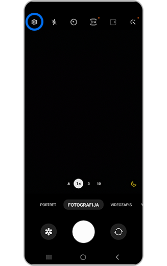 Prikaz ikone za postavke aplikacije Kamera u aplikaciji za kameru.