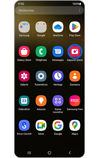 Aperçu de l'icône Appareil photo sur l'écran d'accueil.