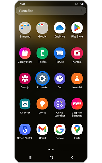 Prikaz ikone za postavke na početnom zaslonu.