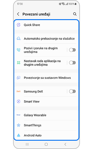 Prikaz dostupnih stavki koje možete odabrati za povezivanje uređaja.