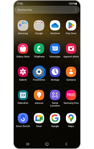 Aperçu de l'icône paramètres sur l'écran d'accueil.