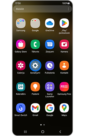 Iestatījumu ikonas skats sākuma ekrānā.