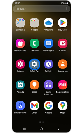 Vista do ícone de definições no ecrã inicial.