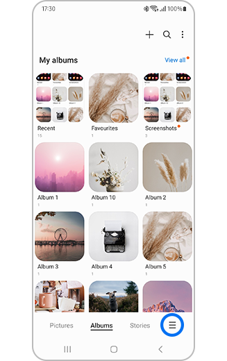 View of Gallery Menu icon within the Gallery.