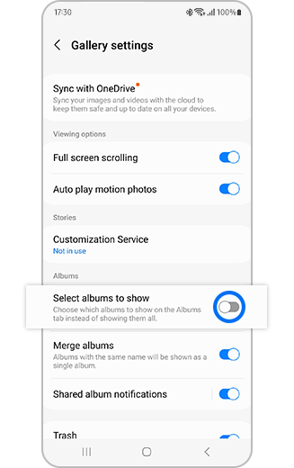 View of Select album to show option with on and off switch.