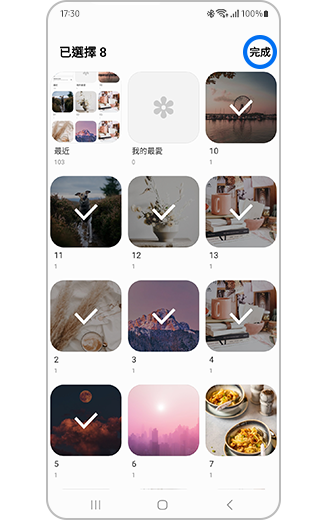 在「媒體瀏覽器」中顯示已選取要顯示的相簿的示意圖。