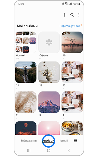 Вигляд вкладки альбомів у галереї.