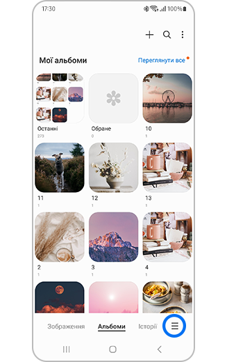 Вигляд зображення "Додаткові опції" у відділі альбому.
