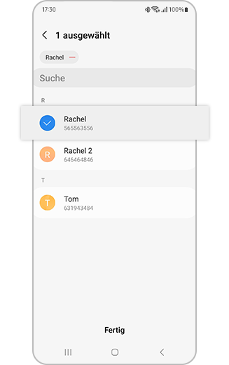 Kontaktliste und Option zur Auswahl eines Notfallkontakts.