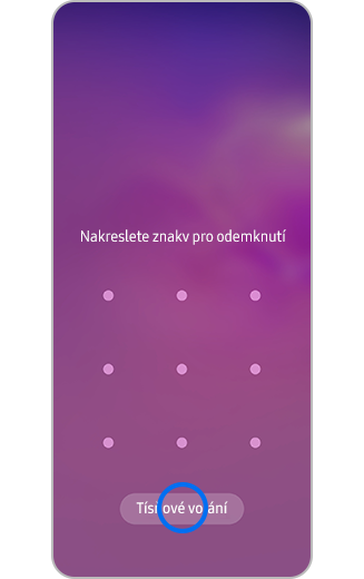 Zamykací obrazovka Samsung Galaxy s tlačítkem Tísňové volání.