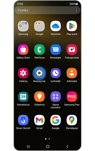 "Samsung Galaxy" nustatymų piktogramos vaizdas.