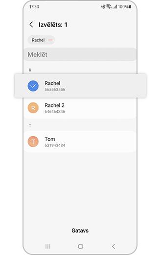 Kontaktpersonu saraksta skats un opcija izvēlēties kontaktpersonu ārkārtas gadījumā.
