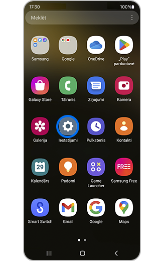 Samsung Galaxy iestatījumu ikonas skats.
