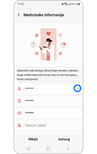 Prikaz menija Medicinske informacije s istaknutnom opcijom „Ime”.