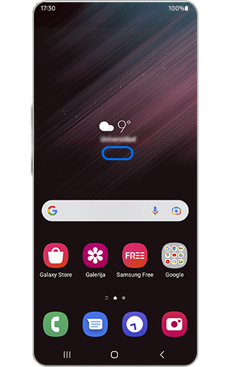 Atnaujinto orų valdiklio vaizdas pagrindiniame ekrane be rankinio atnaujinimo piktogramos.