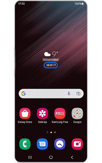 Prikaz vidžeta za vremensku prognozu na početnom ekranu, izabrano.