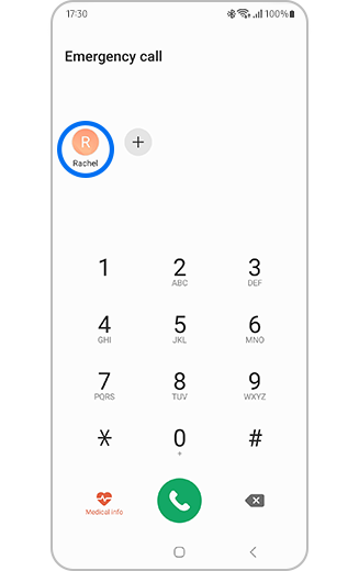 View of Galaxy Dialpad with emergency contacts available as icons.